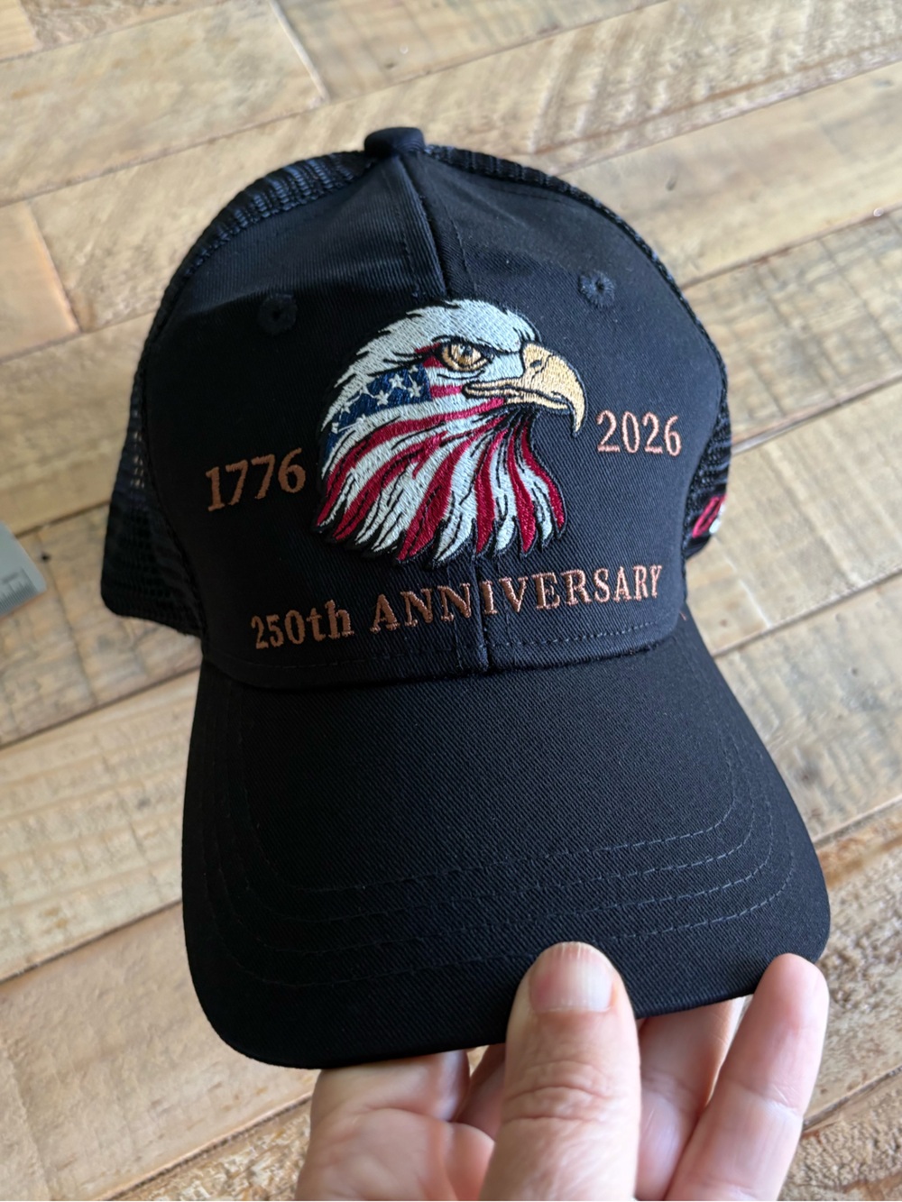 Black Trucker Hat with Patriotic Eagle Embroidery